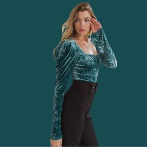 Flying Tomato Teal Crushed Velvet Top